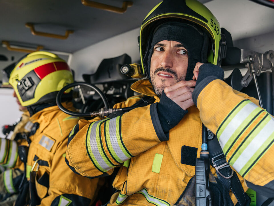 Firefighter preparing for emergency